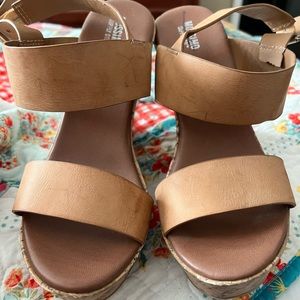 Brown strap cork wedges